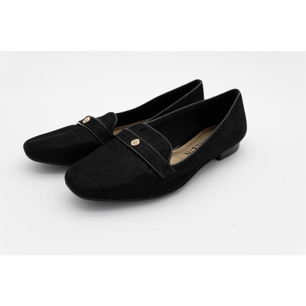 Anne Klein iFlex‎ Black Suede Loafers Flats Gold Logo Comfort Shoes Women 8
